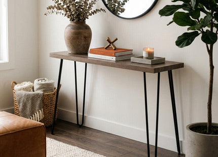 Borough Natural Wood Effect and Metal Console Table