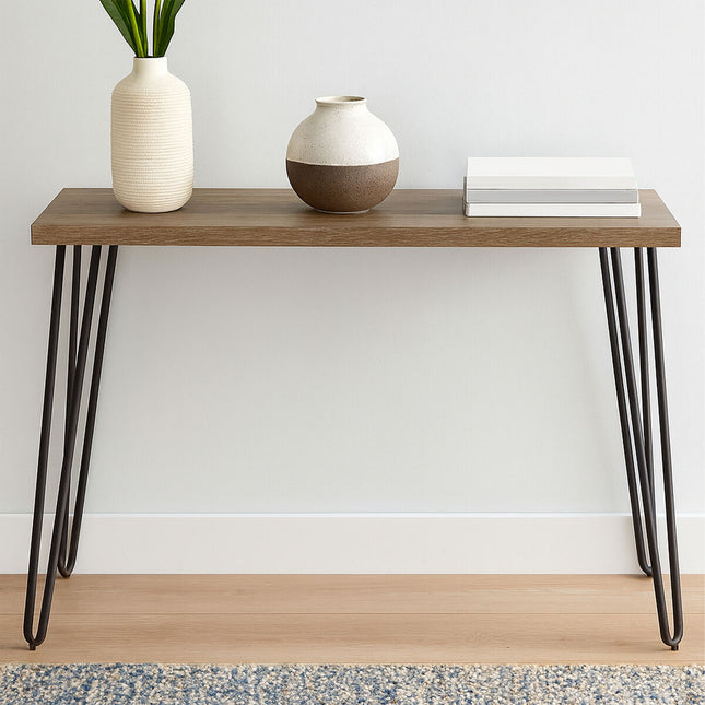 Borough Natural Wood Effect and Metal Console Table