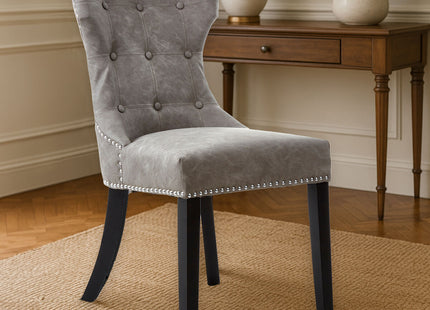 Daxton Grey Leather Effect Button Tufted Dining Chair