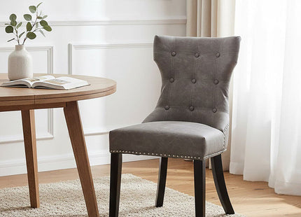 Daxton Grey Leather Effect Button Tufted Dining Chair