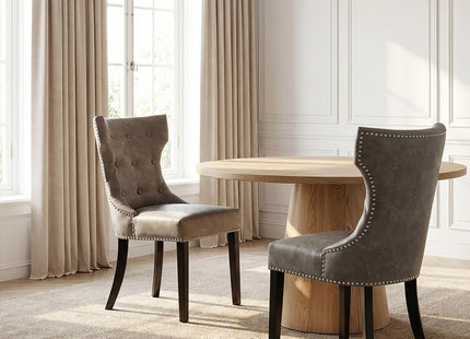 Daxton Grey Leather Effect Button Tufted Dining Chair