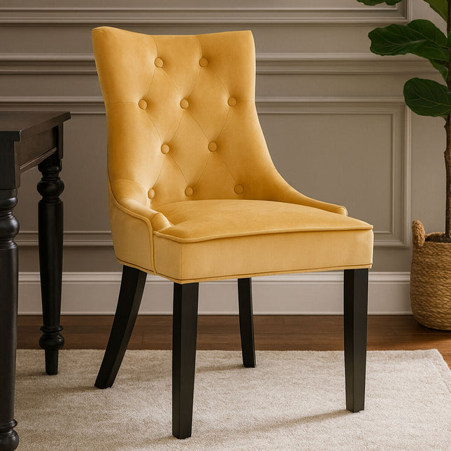Daxton Ochre Velvet Button Tufted Dining Chair