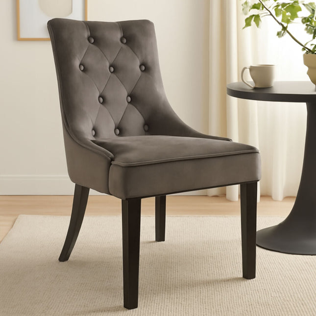 Daxton Dark Grey Velvet Button Tufted Dining Chair