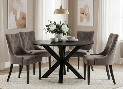 Daxton Dark Grey Velvet Button Tufted Dining Chair