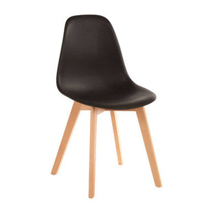 Stockholm Black Moulded Plastic Dining Chair with Wood Legs