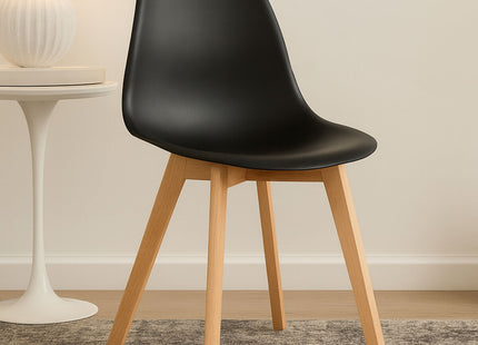 Stockholm Black Moulded Plastic Dining Chair with Wood Legs