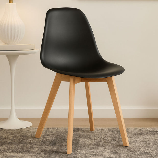 Stockholm Black Moulded Plastic Dining Chair with Wood Legs