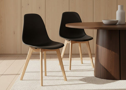 Stockholm Black Moulded Plastic Dining Chair with Wood Legs