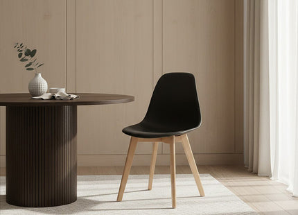 Stockholm Black Moulded Plastic Dining Chair with Wood Legs