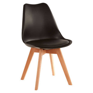 Stockholm Black Moulded Plastic Dining Chair with Faux Leather Seat and Splayed Wood Legs