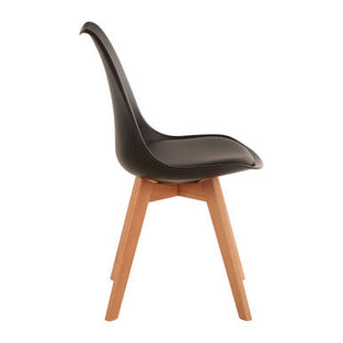 Stockholm Black Moulded Plastic Dining Chair with Faux Leather Seat and Splayed Wood Legs
