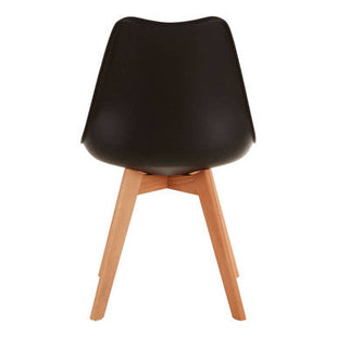 Stockholm Black Moulded Plastic Dining Chair with Faux Leather Seat and Splayed Wood Legs