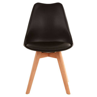 Stockholm Black Moulded Plastic Dining Chair with Faux Leather Seat and Splayed Wood Legs