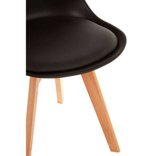 Stockholm Black Moulded Plastic Dining Chair with Faux Leather Seat and Splayed Wood Legs