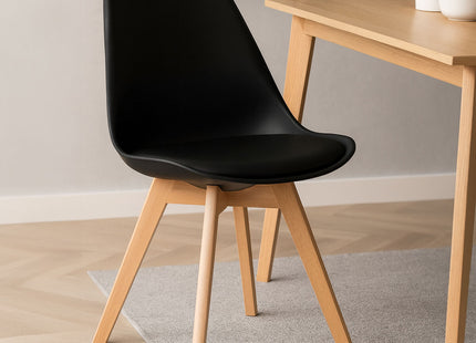 Stockholm Black Moulded Plastic Dining Chair with Faux Leather Seat and Splayed Wood Legs