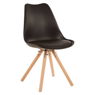 Stockholm Black Moulded Plastic Dining Chair with Faux Leather Seat and Wood Legs