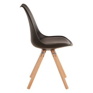 Stockholm Black Moulded Plastic Dining Chair with Faux Leather Seat and Wood Legs