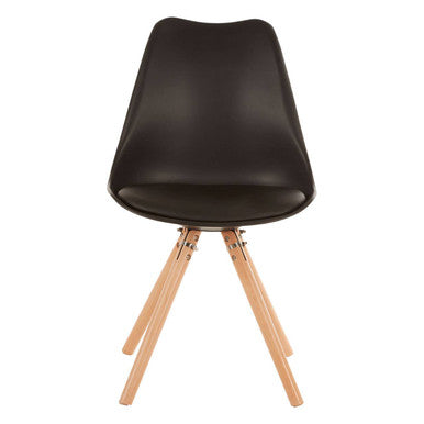 Stockholm Black Moulded Plastic Dining Chair with Faux Leather Seat and Wood Legs
