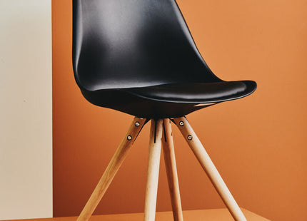 Stockholm Black Moulded Plastic Dining Chair with Faux Leather Seat and Wood Legs