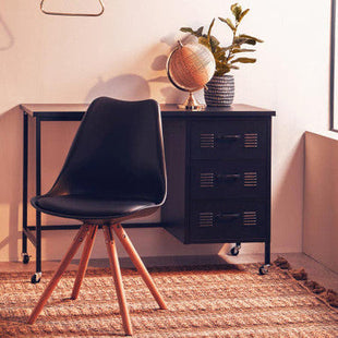 Stockholm Black Moulded Plastic Dining Chair with Faux Leather Seat and Wood Legs