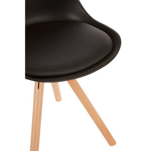 Stockholm Black Moulded Plastic Dining Chair with Faux Leather Seat and Wood Legs