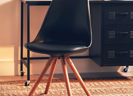 Stockholm Black Moulded Plastic Dining Chair with Faux Leather Seat and Wood Legs