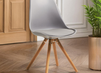 Stockholm Grey Moulded Plastic Dining Chair with Faux Leather Seat and Wood Legs