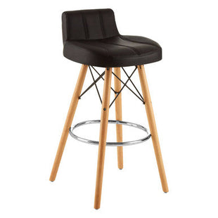 Stockholm Black Leather Effect Bar Stool with Wood Legs