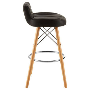 Stockholm Black Leather Effect Bar Stool with Wood Legs