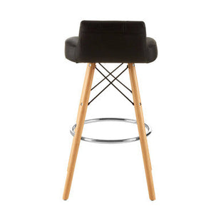 Stockholm Black Leather Effect Bar Stool with Wood Legs