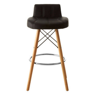 Stockholm Black Leather Effect Bar Stool with Wood Legs