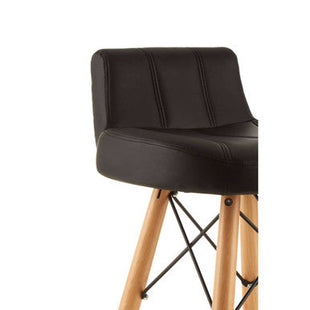 Stockholm Black Leather Effect Bar Stool with Wood Legs