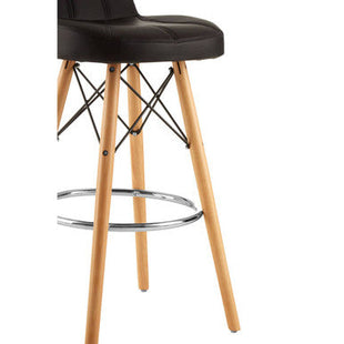 Stockholm Black Leather Effect Bar Stool with Wood Legs