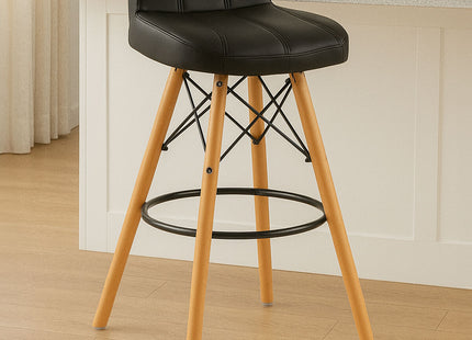 Stockholm Black Leather Effect Bar Stool with Wood Legs