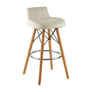 Stockholm White Leather Effect Bar Stool with Wood Legs