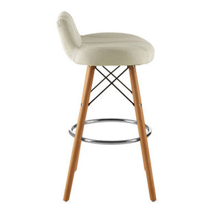 Stockholm White Leather Effect Bar Stool with Wood Legs