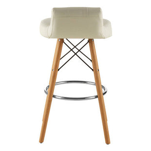 Stockholm White Leather Effect Bar Stool with Wood Legs