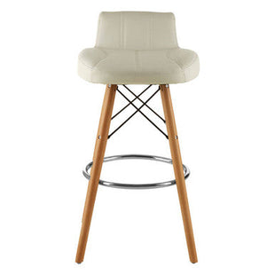 Stockholm White Leather Effect Bar Stool with Wood Legs