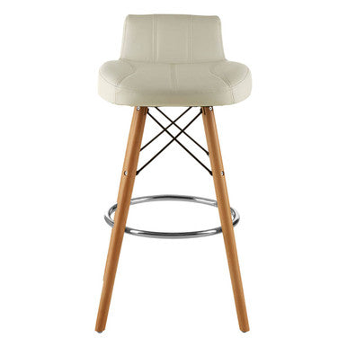 Stockholm White Leather Effect Bar Stool with Wood Legs
