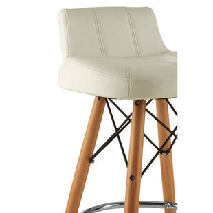 Stockholm White Leather Effect Bar Stool with Wood Legs