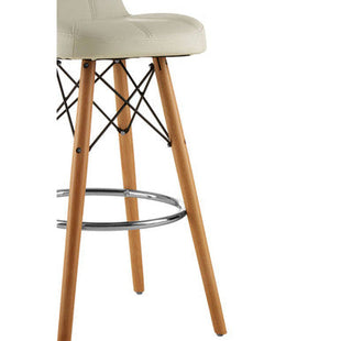 Stockholm White Leather Effect Bar Stool with Wood Legs