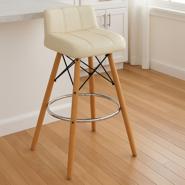 Stockholm White Leather Effect Bar Stool with Wood Legs