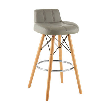Stockholm Light Grey Leather Effect Bar Stool with Wood Legs