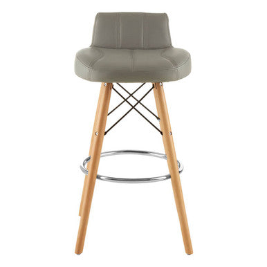 Stockholm Light Grey Leather Effect Bar Stool with Wood Legs
