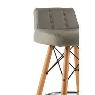 Stockholm Light Grey Leather Effect Bar Stool with Wood Legs