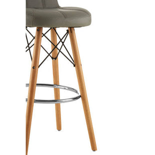 Stockholm Light Grey Leather Effect Bar Stool with Wood Legs
