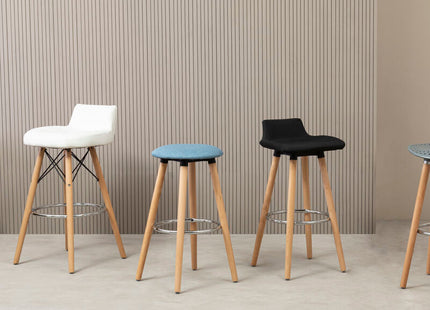 Stockholm White Leather Effect Quilted Bar Stool with Wood Legs