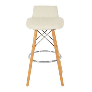 Stockholm White Leather Effect Quilted Bar Stool with Wood Legs
