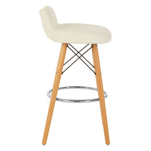 Stockholm White Leather Effect Quilted Bar Stool with Wood Legs