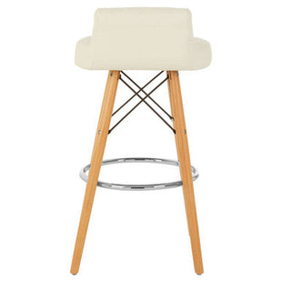 Stockholm White Leather Effect Quilted Bar Stool with Wood Legs